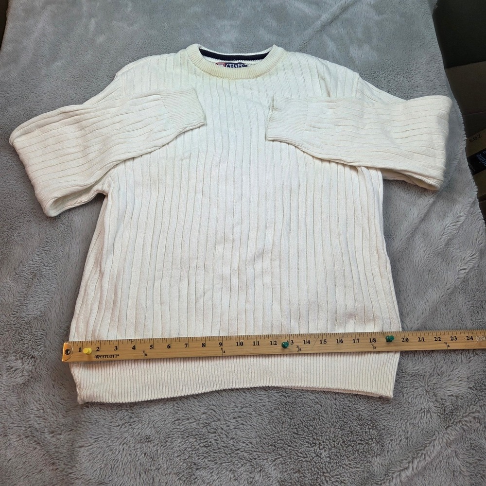 Chaps Ralph Lauren Sweater Mens L Vintage Ribbed Knit Crew Neck Cotton Cream